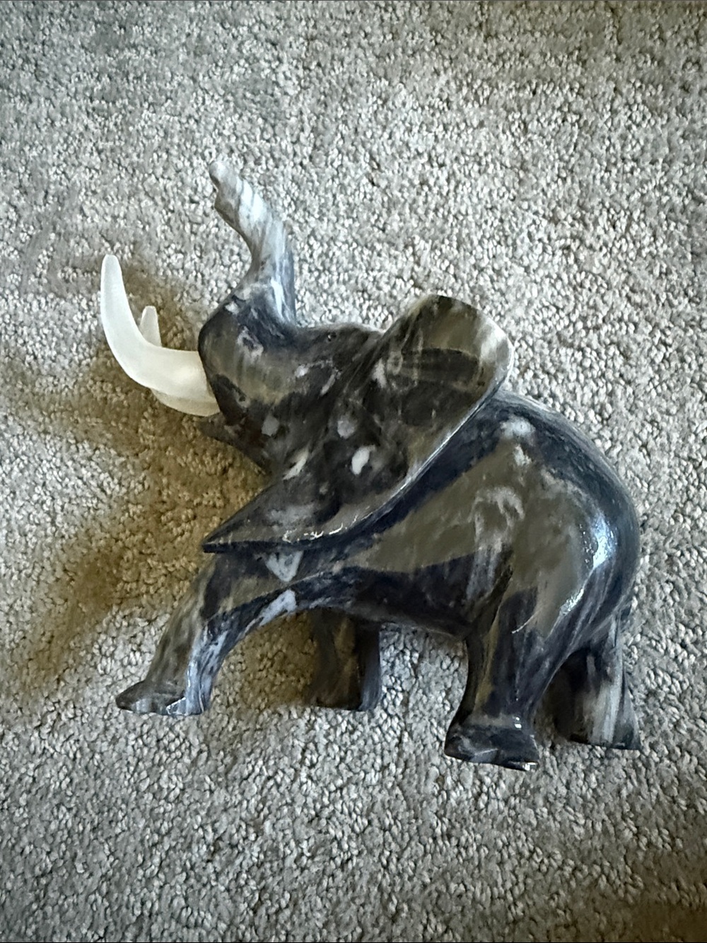 Decorative Black Marble Elephant Figurine with White Tusks - Picture 3 of 5